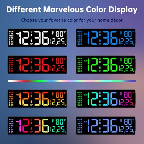 14.2-Inch Large LED Digital Wall Clock with Remote, RGB Color & Timer