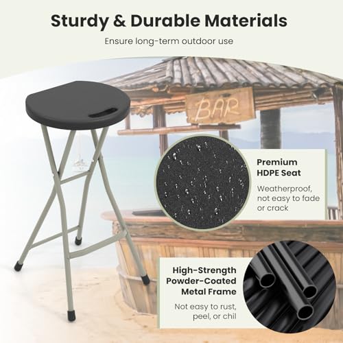 28-Inch Folding Bar Stool, Portable Steel Collapsible Chair with Handle