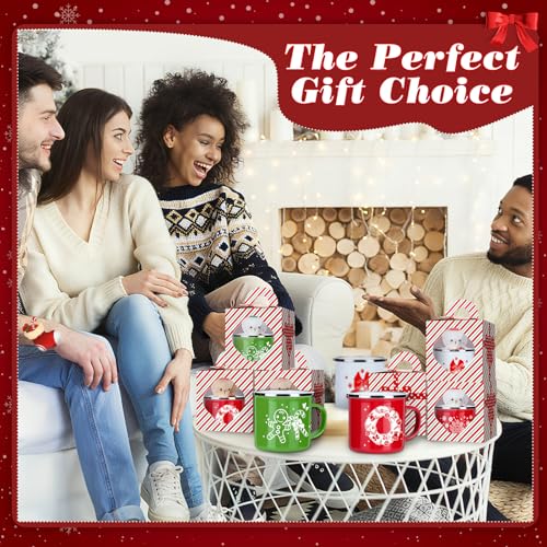 Christmas Mug Gift Set - 6 Enamel Coffee Mugs with Bear Dolls & Gift Boxes