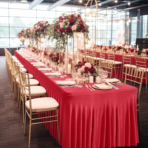 Party Talk Red 6 ft Rectangle Tablecloths 4 Pack – 72x30 In Fitted Spandex with Skirt