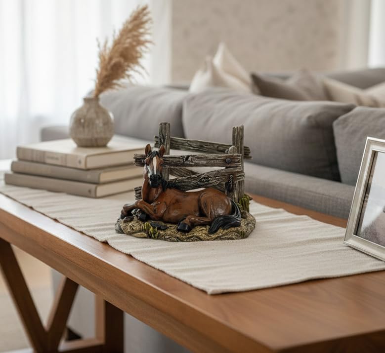 Comfy Hour Rustic Western Horse Napkin Holder for Kitchen Table, Decorative Cowboy Resin Horse Stable Paper Napkin Dispenser, Farmhouse Lodge Cabin Decor, Brown, 5 x 4.6 x 3.8 Inches