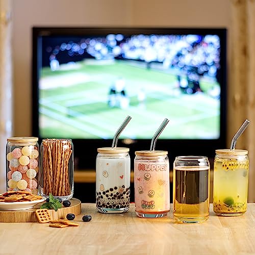20-Piece Beer Can Glass Set with Bamboo Lids and Glass Straws - 16 oz