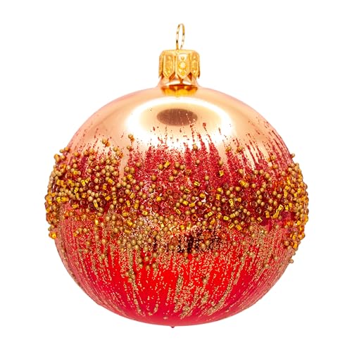 Red & Gold Classic Hand-Blown European Glass Christmas Bell Ornaments Set of 6 (8 cm) - Mouth-Painted