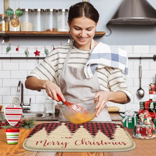 Sanwarm Christmas Tree 24x18 Inch Absorbent Dish Drying Mat for Kitchen