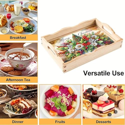 DIY Diamond Serving Tray Christmas Flowers - Handmade Wooden Breakfast Tray with Handles