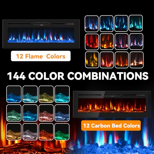 50-Inch Ultra-Thin Electric Fireplace Heater, Recessed Wall Mounted