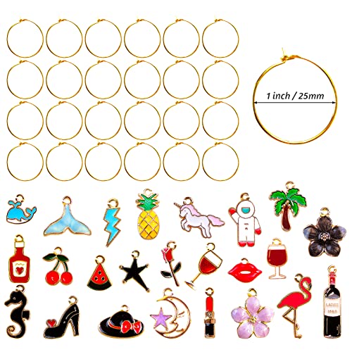 Multicolor 24 Pieces Glass Drink Charms for Wine Glasses - Holiday & Party Drink Markers