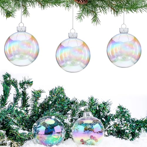 12-Pack Clear Fillable Iridescent Ornaments - 4" Shatterproof Tree Balls