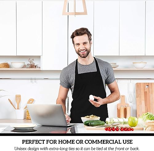 12 Pack Black Bib Aprons - Unisex Heavy Duty Polyester Kitchen Cooking Aprons