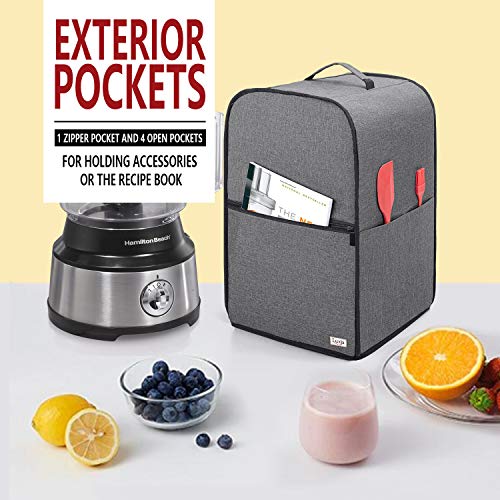 Food Processor Dust Cover - Water-Resistant Nylon with Storage Pockets