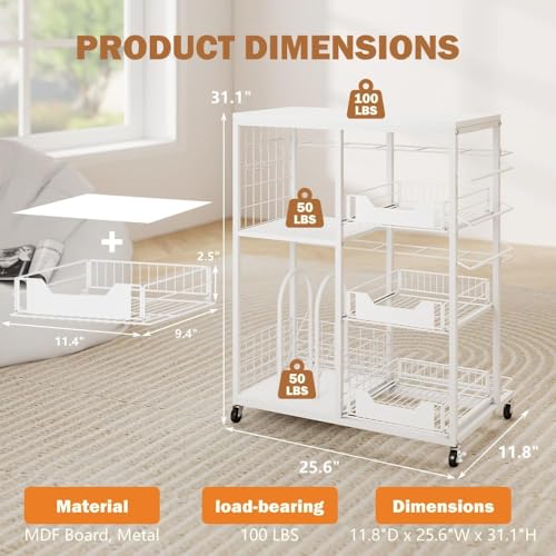 Rolling Gift Wrap Organizer Cart with 20 Roll Holders and 3 Drawers