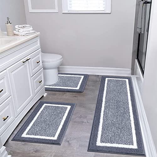 Pauwer 3-Piece Bathroom Rug Set Soft Microfiber Non-Slip Dark Grey