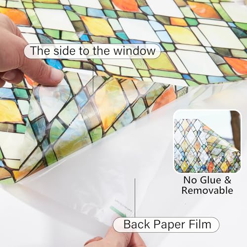 Stained Glass Window Privacy Film - 17.5" x 78.7" Rainbow
