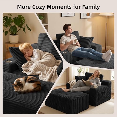 66" Oversized Corduroy Chaise Lounge Chair with Ottoman, Deep Seat