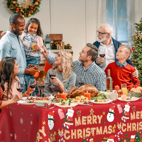 Disposable Red Gold Gingerbread Tablecloth (2 pcs) 54x108 in | Christmas Plastic Table Cover