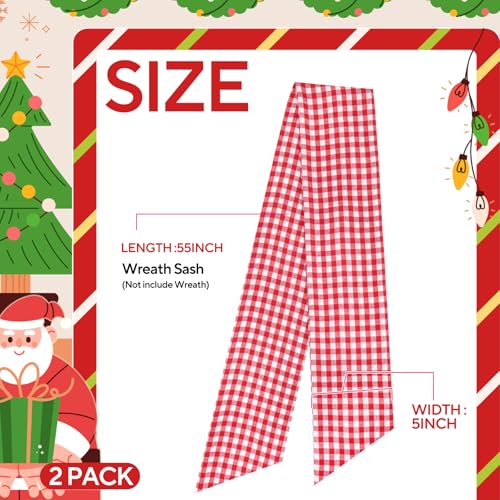2 Pack Wreath Sash for Front Door White and Red Plaid Polyester