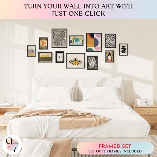 97 Decor Eclectic Wall Art Prints Set - 12 Pcs Retro & Abstract Gallery Wall Decor