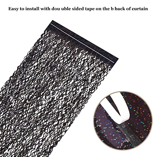 CYLMFC Laser Black 3 Pack 3.3ft x 6.6ft Foil Curtain Backdrop - Sparkly Fringe Photo Booth Props