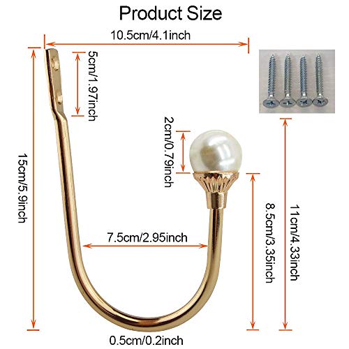 U-Shaped Pearl Curtain Holdbacks - 2 Pack Wall-Mounted Metal Curtain Hooks