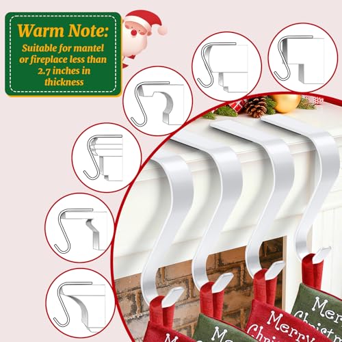 Non-Slip Christmas Stocking Holders for Mantel - Set of 4 Heavy Duty Hooks