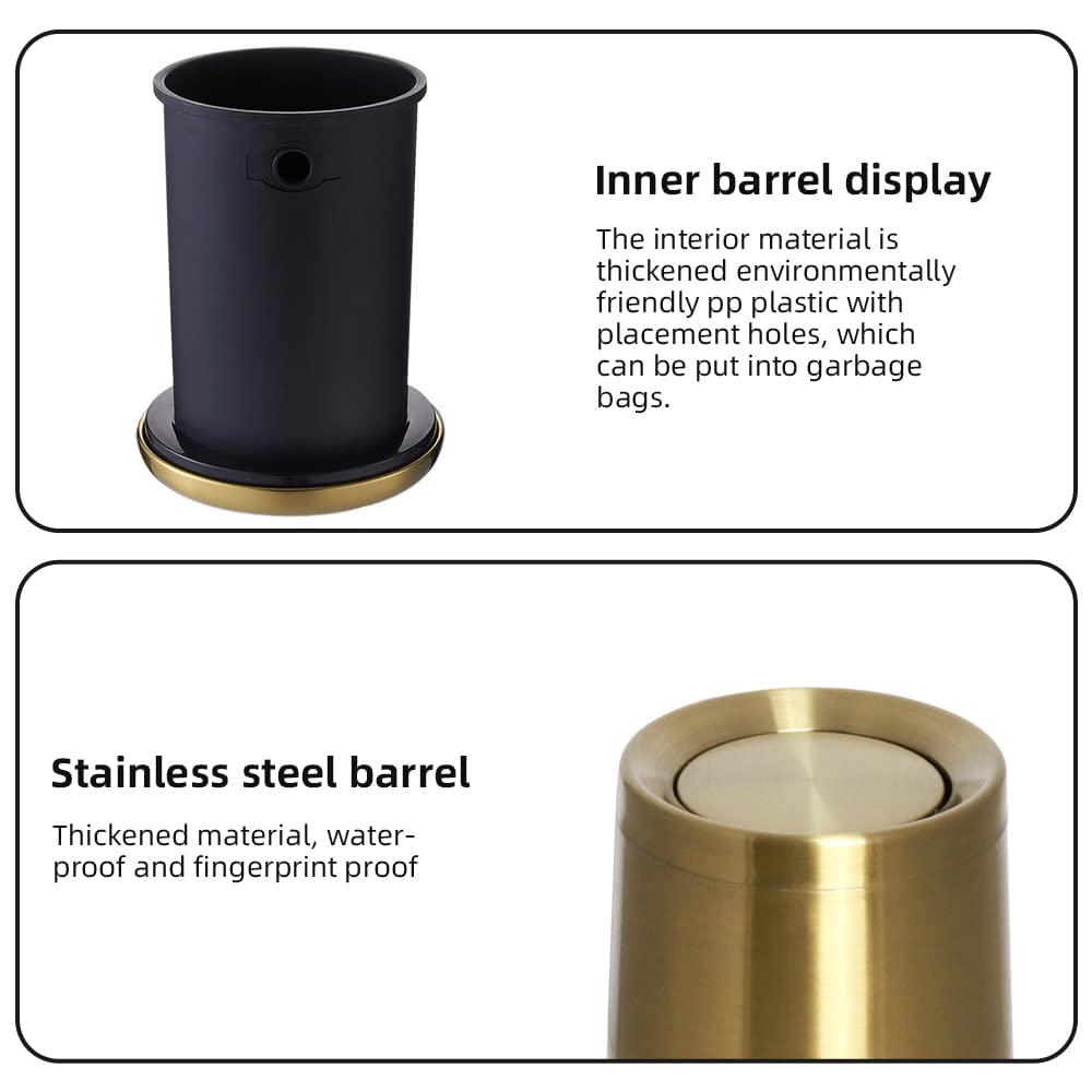 LEASYLIFE 8L/2.1GALbrass Garbage can with Swing lid，Brushed Nickel Gold Trash can,Matte Gold Trash can for Bathroom,Powder Room,Bedroom,Laundry Room (GOLD-32-8l)