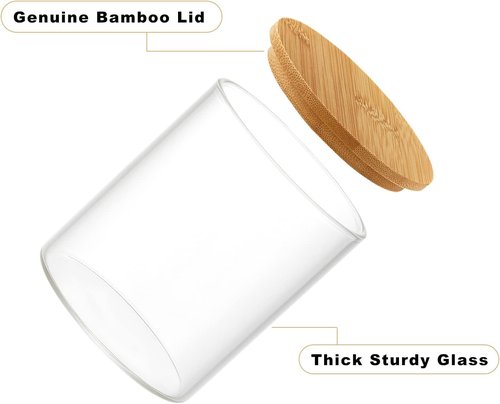 INIUNIK Qtip Holder - 3 Pack Glass Apothecary Jars with Lids | Stylish Bathroom Organizers for Cotton Balls, Swabs, and More
