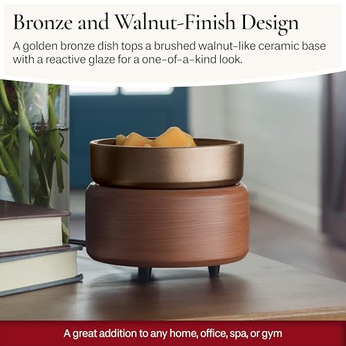 2-in-1 Candle and Wax Melt Warmer, Bronze and Walnut Finish