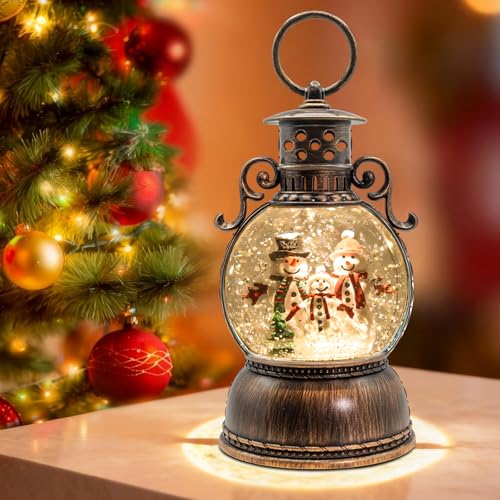 Christmas Snow Globe Lantern with Music & 6H Timer - Lighted Snowman Decor