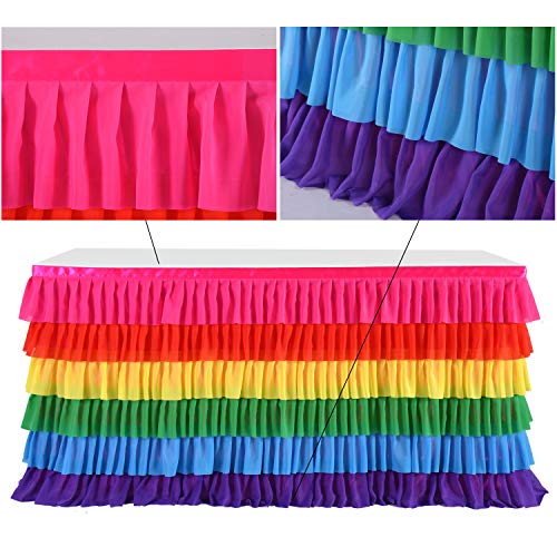 Rainbow Unicorn Tutu Table Skirt 14ft Bright Rainbow for Birthday & Party Decorations