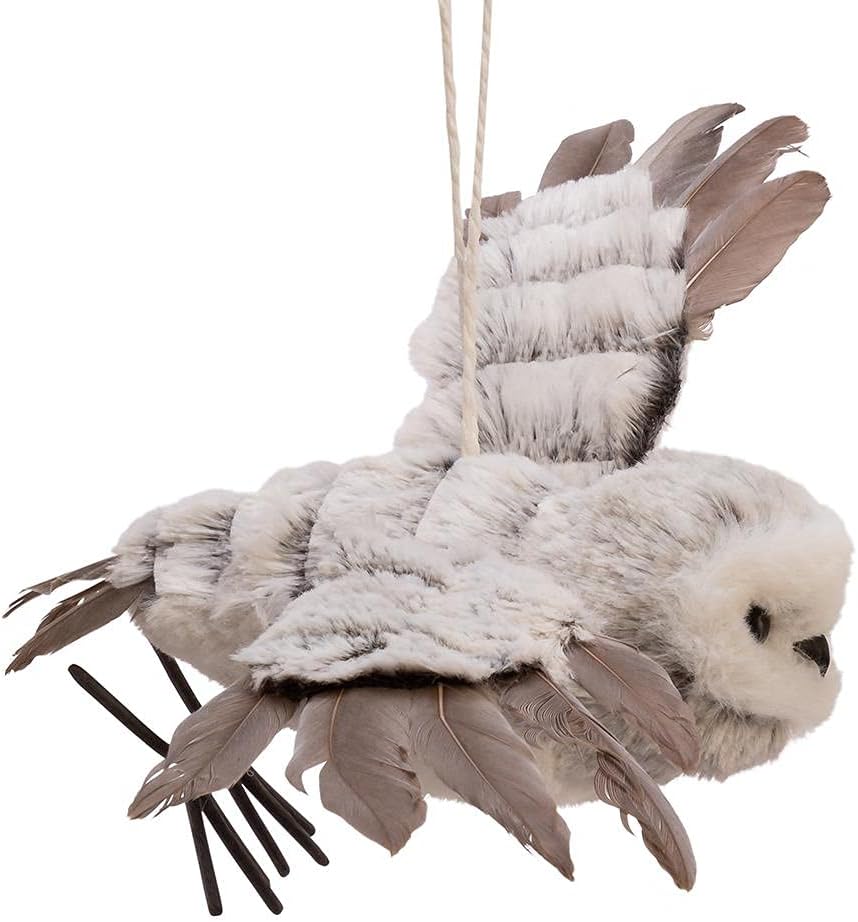 Skiennix Flying Owl Ornament - Grey With White Fur | Perfect Holiday Decor for Christmas