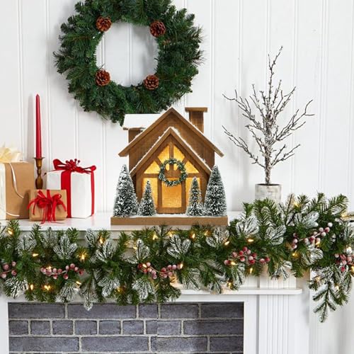 Christmas Wooden Snow Scene Village Lamp - Rustic Ski Lodge with Timer - HOMirable