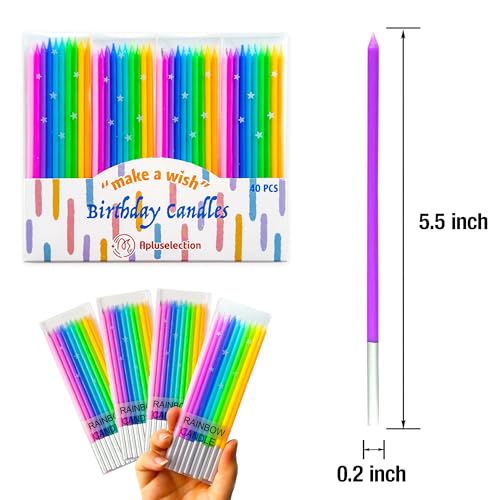 40 Rainbow Birthday Candles - 5.5” Tall, Smokeless & Unscented