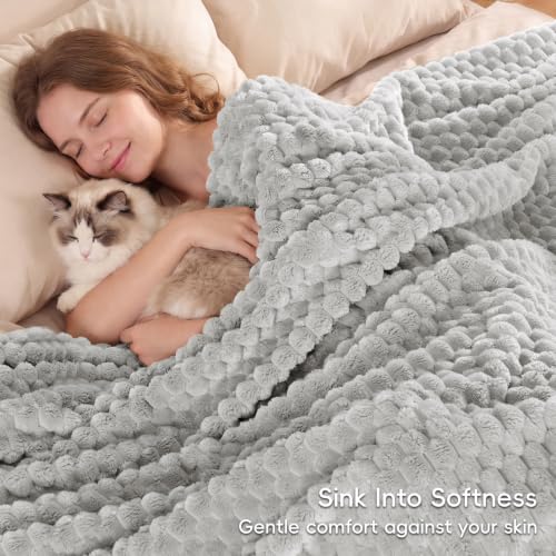 PHF Twin Size Fleece Blanket 66x90 Light Grey 340GSM Plush & Warm