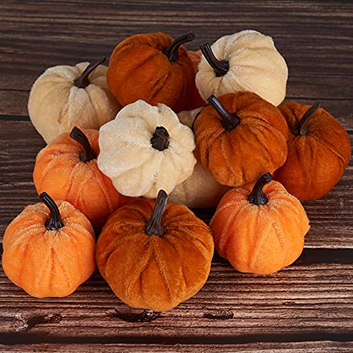 12pcs Artificial Velvet Pumpkins - Fall Thanksgiving Decor