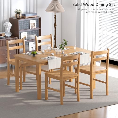 43-Inch Modern Solid Wood Dining Table Set for 4, Rectangular Natural Finish