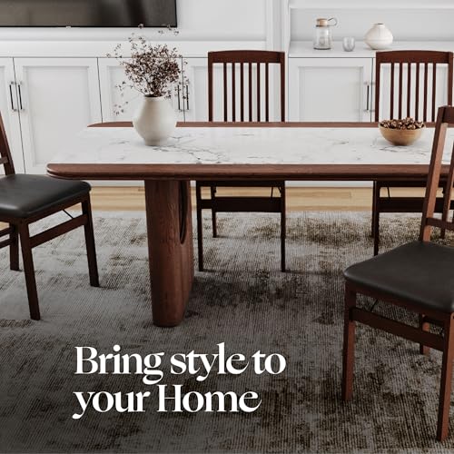 Folding Wood Dining Chairs with PU Leather Cushion, 2 Pack