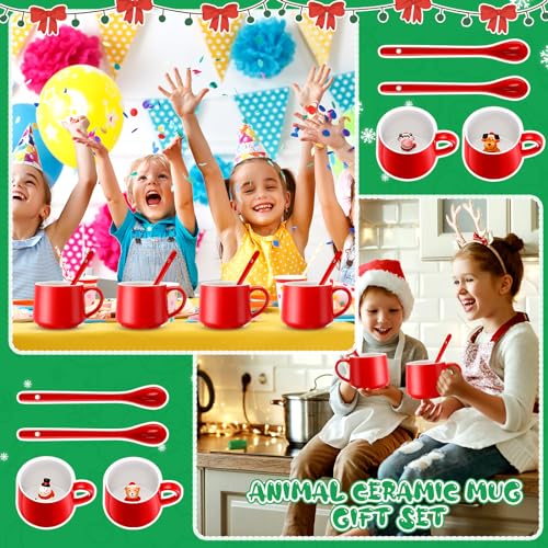 Cute Style Christmas Animal Coffee Mug Set, 13.5 oz with Spoons, 4-Piece