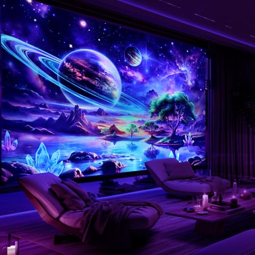 UV Reactive Galaxy Space Tapestry - Blacklight Cosmic Wall Hanging