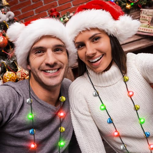 EOBOH 24Pcs Light Up Christmas Necklace Bell Party Supplies – 26 LED Bulbs