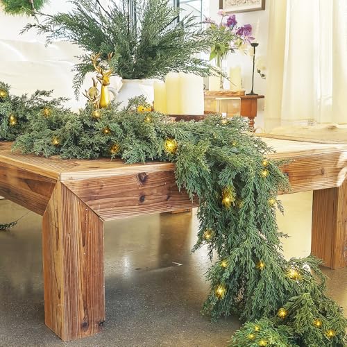 9Ft Cedar Christmas Garland with Lights for Mantle – Prelit Indoor/Outdoor Spruce Green Faux Pine, NUTIKAS
