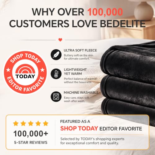BEDELITE Plush Fleece Throw Blanket for Couch & Bed - Soft 50"x60" Black