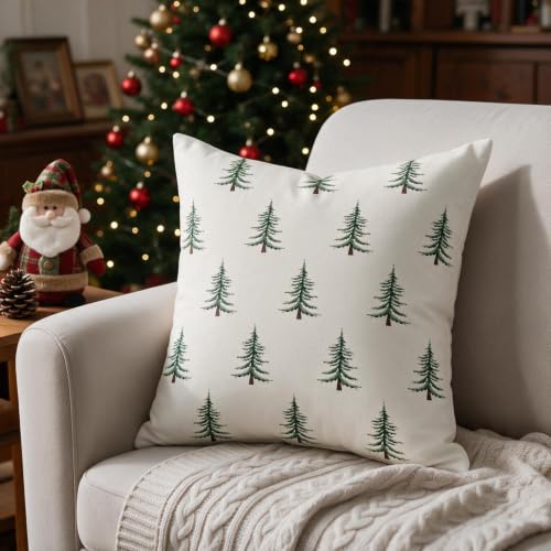 Sivirary 20x20 Inch Set of 2 Christmas Pillow Covers Forest Green Xmas Tree Decor