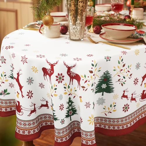 Bnejvif 60 x 102 Oval Christmas Tablecloth – Red Snowflake Plaid 100% Polyester