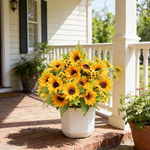 Artificial Silk Sunflowers Bouquet - UV Resistant Outdoor Decor (2 Pack)
