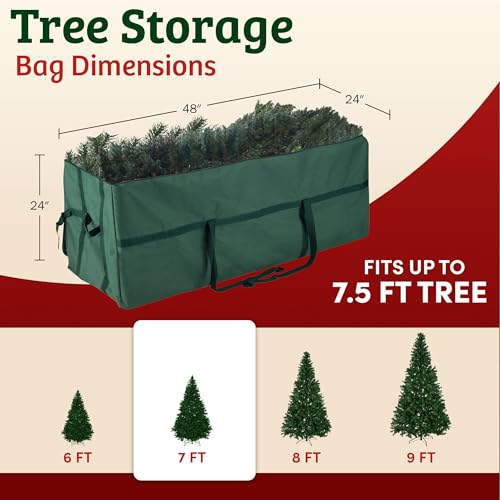 Christmas Tree Storage Bag for 7.5ft Artificial Trees - Green Canvas with Straps