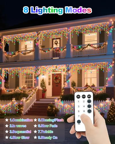 Vynoblip 33ft Ice Lights Christmas String Lights 306 LEDs Multicolor with Remote
