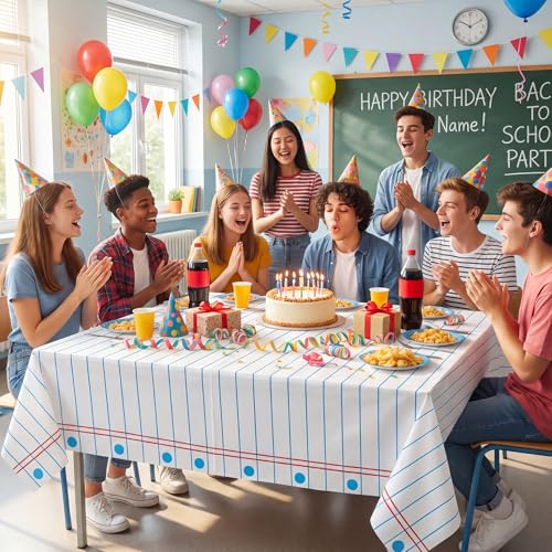 NatNarr 3 Pack Back to School Plastic Tablecloths 54x108 Notebook Paper