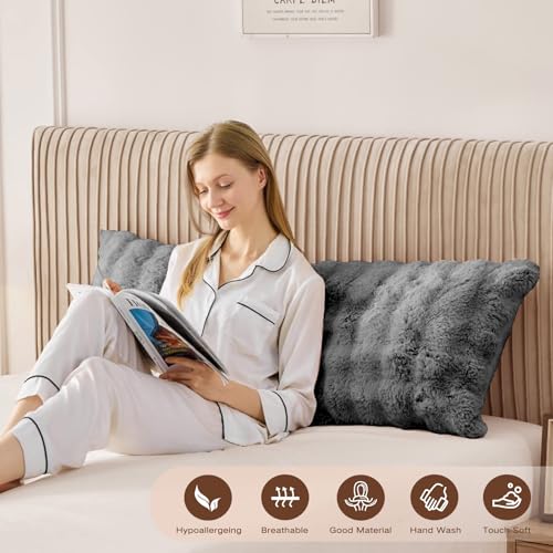 Fluffy Faux Fur Body Pillow for Adults | Adjustable Support, 20x54 Inch