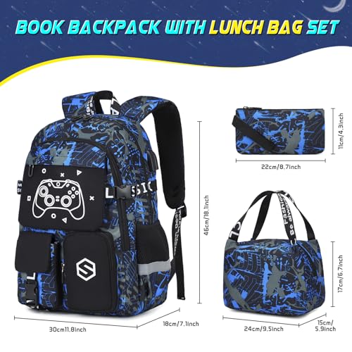 Cool Luminous Boys School Backpack Set with Lunch Bag & Pencil Case