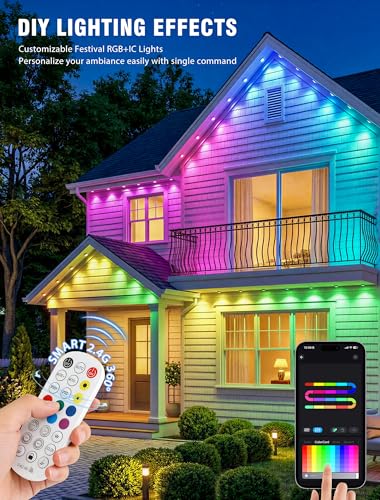 Qunlight 150FT RGB+IC Outdoor Wall & Ground Mount Smart String Lights - 90 LED